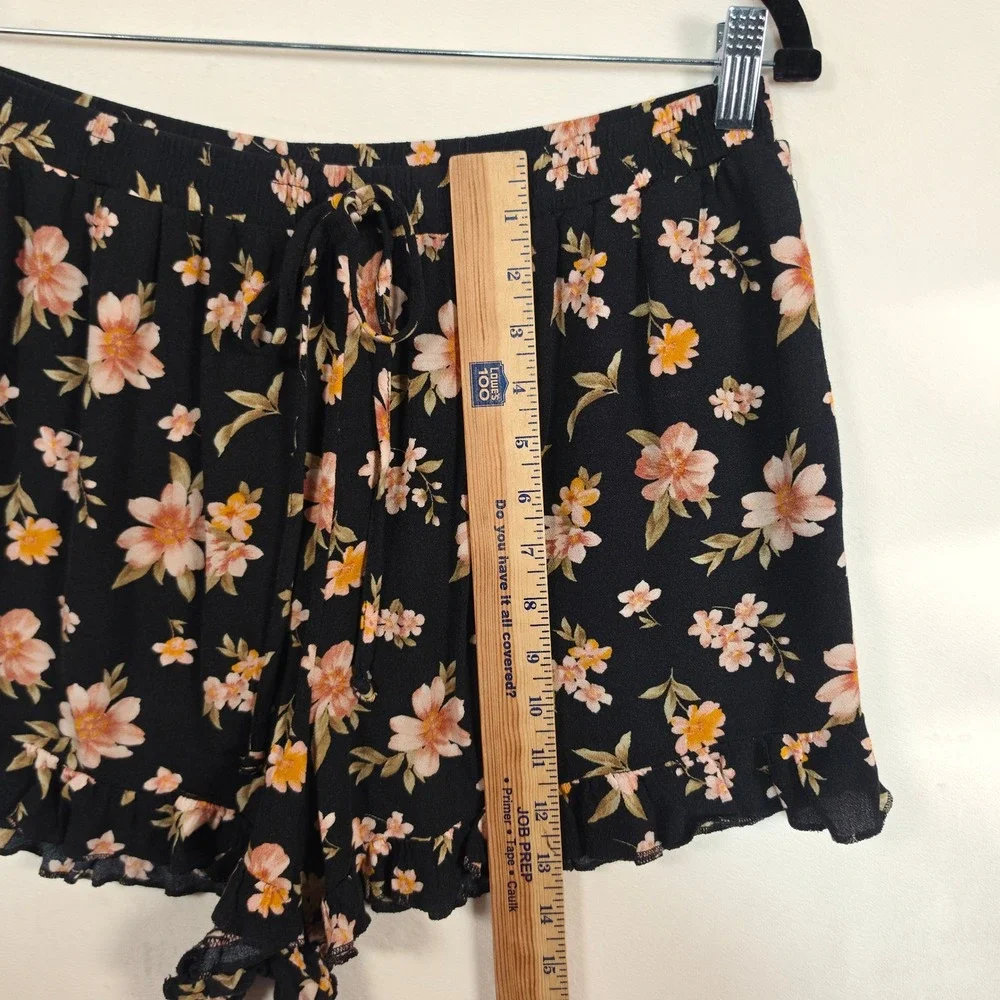 American Eagle Shorts Womens L Black Floral Boho Cottagecore Romantic‎ Festival